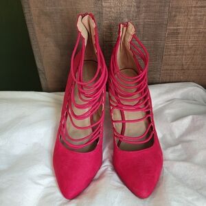Charlotte Russe Red Strappy Caged 5 inheels Sex in the City2 Goth Office Siren 9